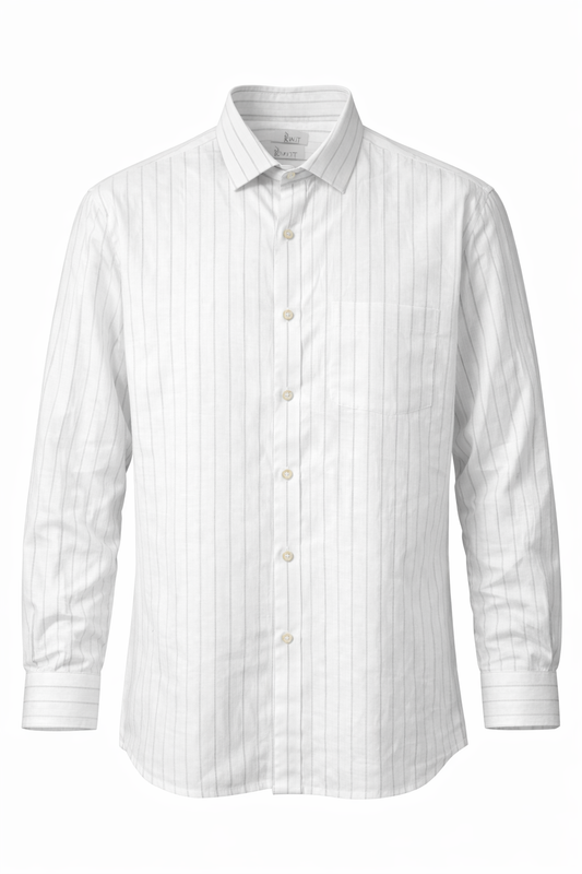 Men's Linen Shirt - Off White with Subtle Grey Stripes