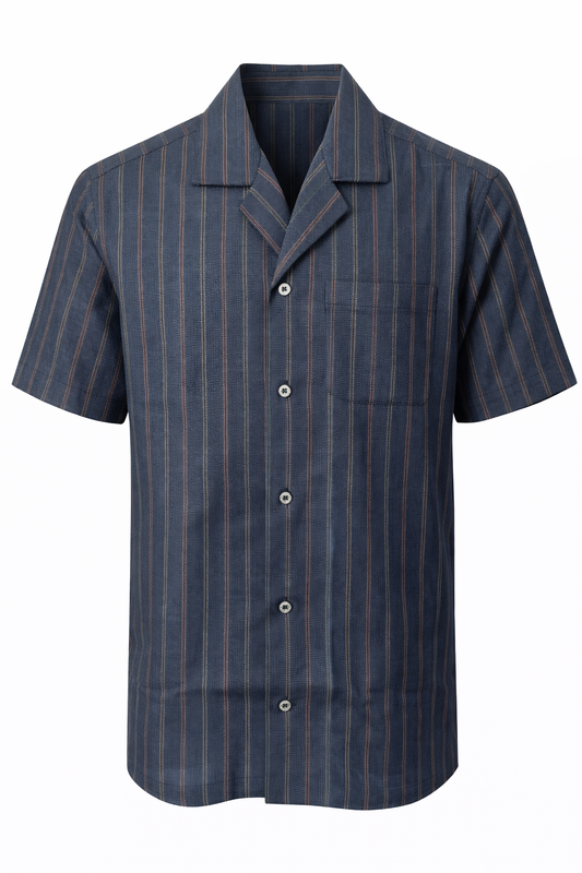 Men's Jute fabric shirt - Slate Black with Fine Stripes