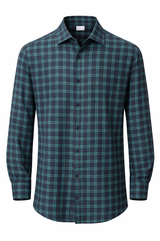 Men's Linen Shirt - Midnight Teal Plaid