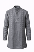 Men's Linen Kurta - Charcoal Grey (Textured)