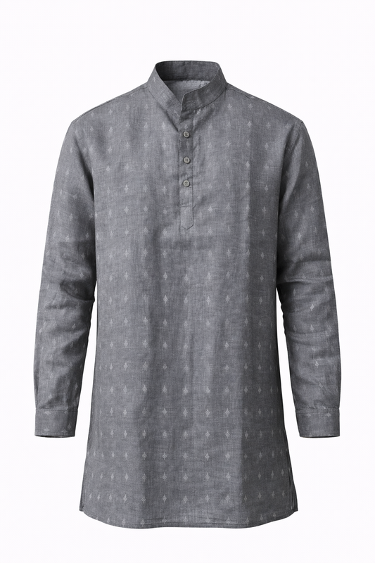 Men's Linen Kurta - Charcoal Grey (Textured)