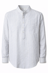 Men’s Linen Shirt - White with Sky Blue Pinstripes