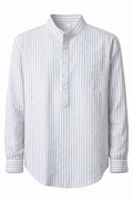 Men’s Linen Shirt - White with Sky Blue Pinstripes