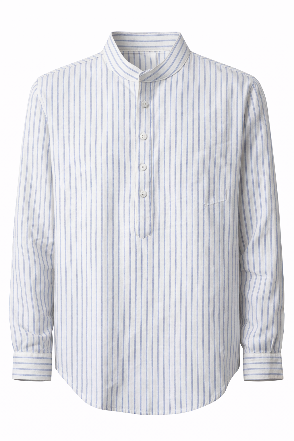 Men’s Linen Shirt - White with Sky Blue Pinstripes