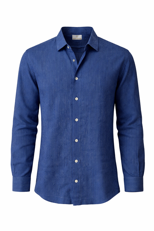 Men's Linen Shirt - Royal Blue Stripe