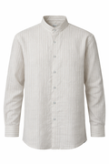 Men's Linen Shirt - Ivory Pinstripe Mandarin