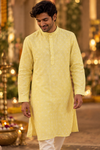 KWIT Pure Linen Kurta - Sunshine Yellow Self-Jacquard