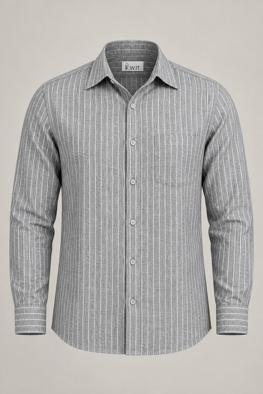 KWIT Pure Linen Shirt  - Grey Pinstripe