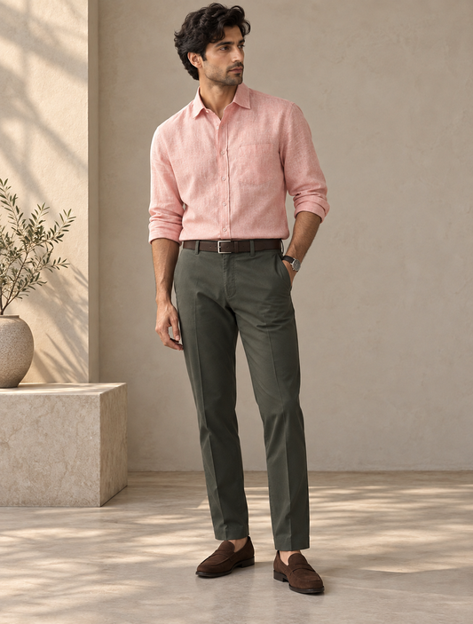 Olive Green Pure Cotton Twill Trousers