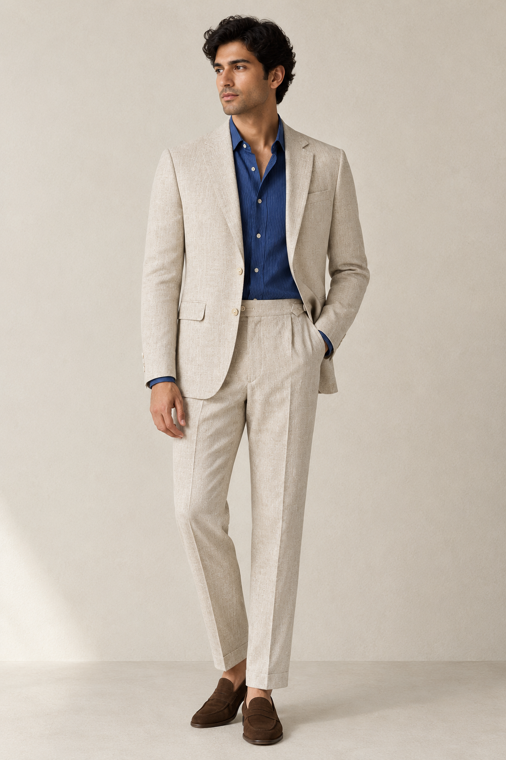 KWIT Pure Linen Shirt - Royal Blue Pencil Stripe