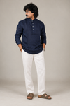 KWIT Pure Linen Shirt  -Navy Blue