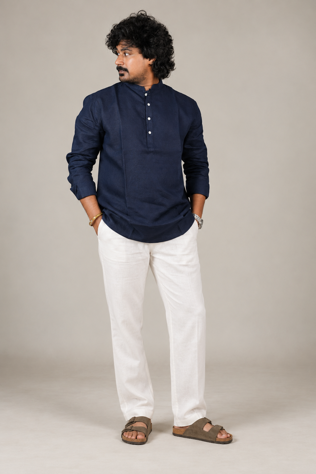 KWIT Pure Linen Shirt  -Navy Blue