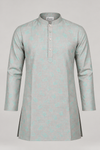KWIT Pure Linen Kurta - Light grey and Mint Green Jacquard