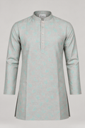 KWIT Pure Linen Kurta - Light grey and Mint Green Jacquard