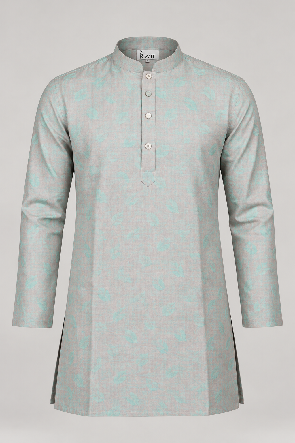KWIT Pure Linen Kurta - Light grey and Mint Green Jacquard