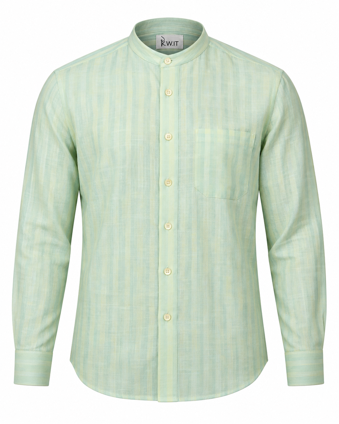 KWIT Pure Linen Shirt – Light Green and Yellow Stripe