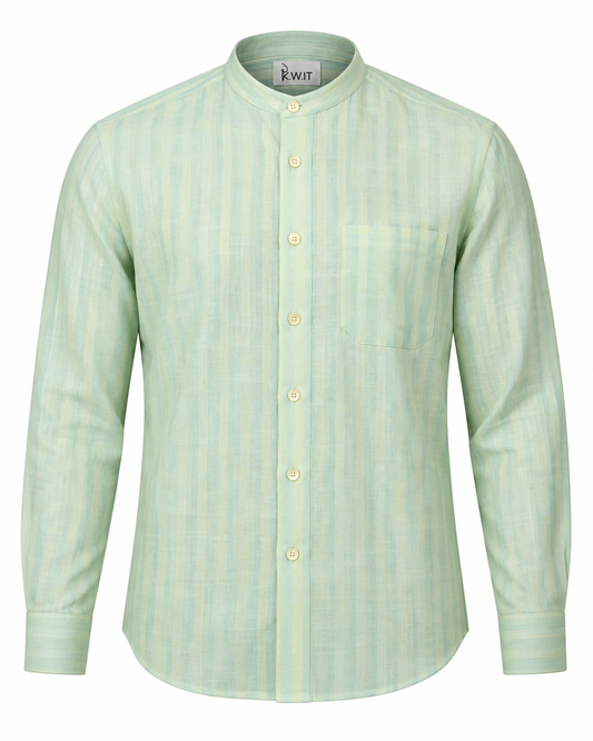 KWIT Pure Linen Shirt – Light Green and Yellow Stripe