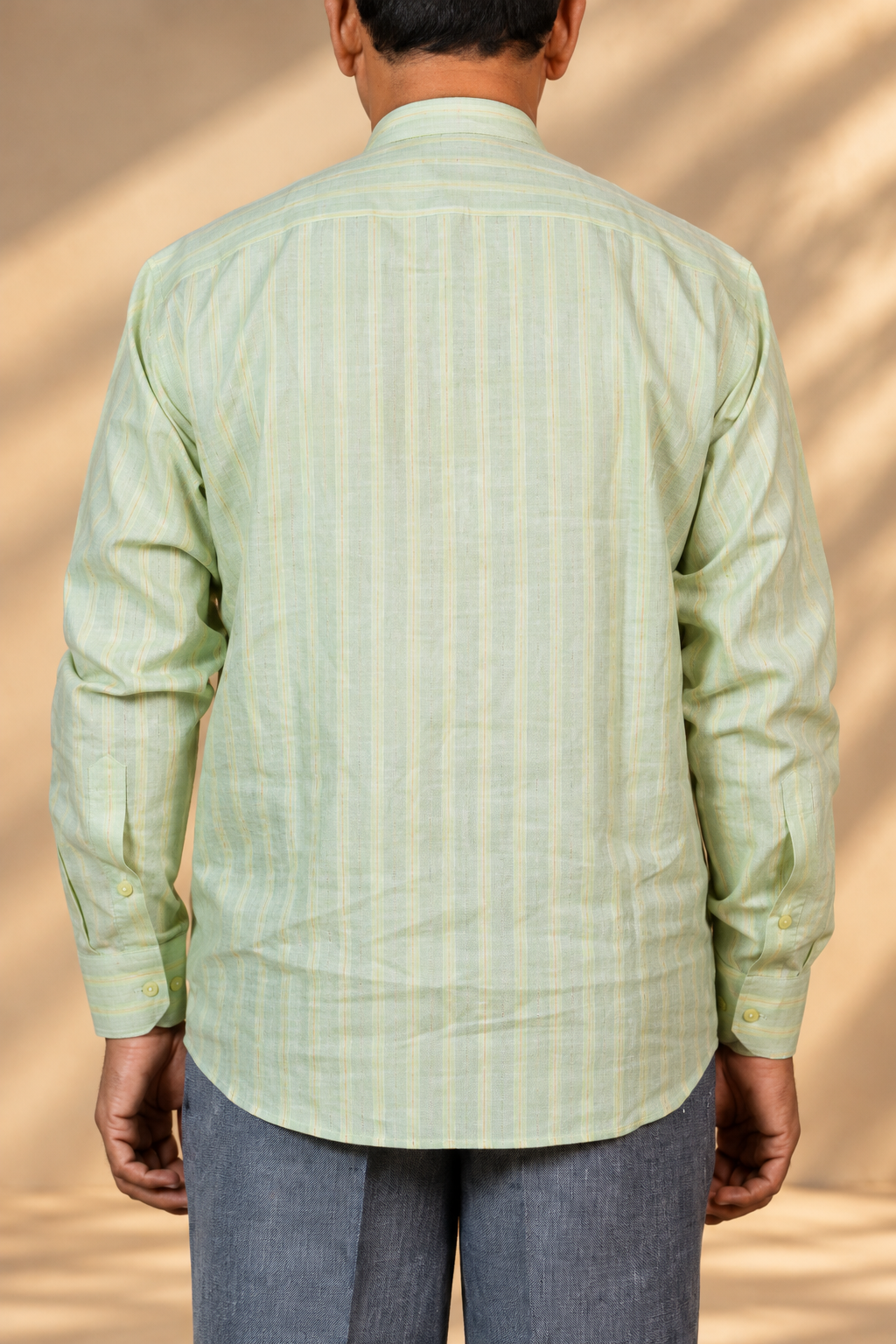 KWIT Pure Linen Shirt – Light Green and Yellow Stripe