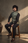 KWIT Pure Linen Jacket - Deep Green Jacquard weave