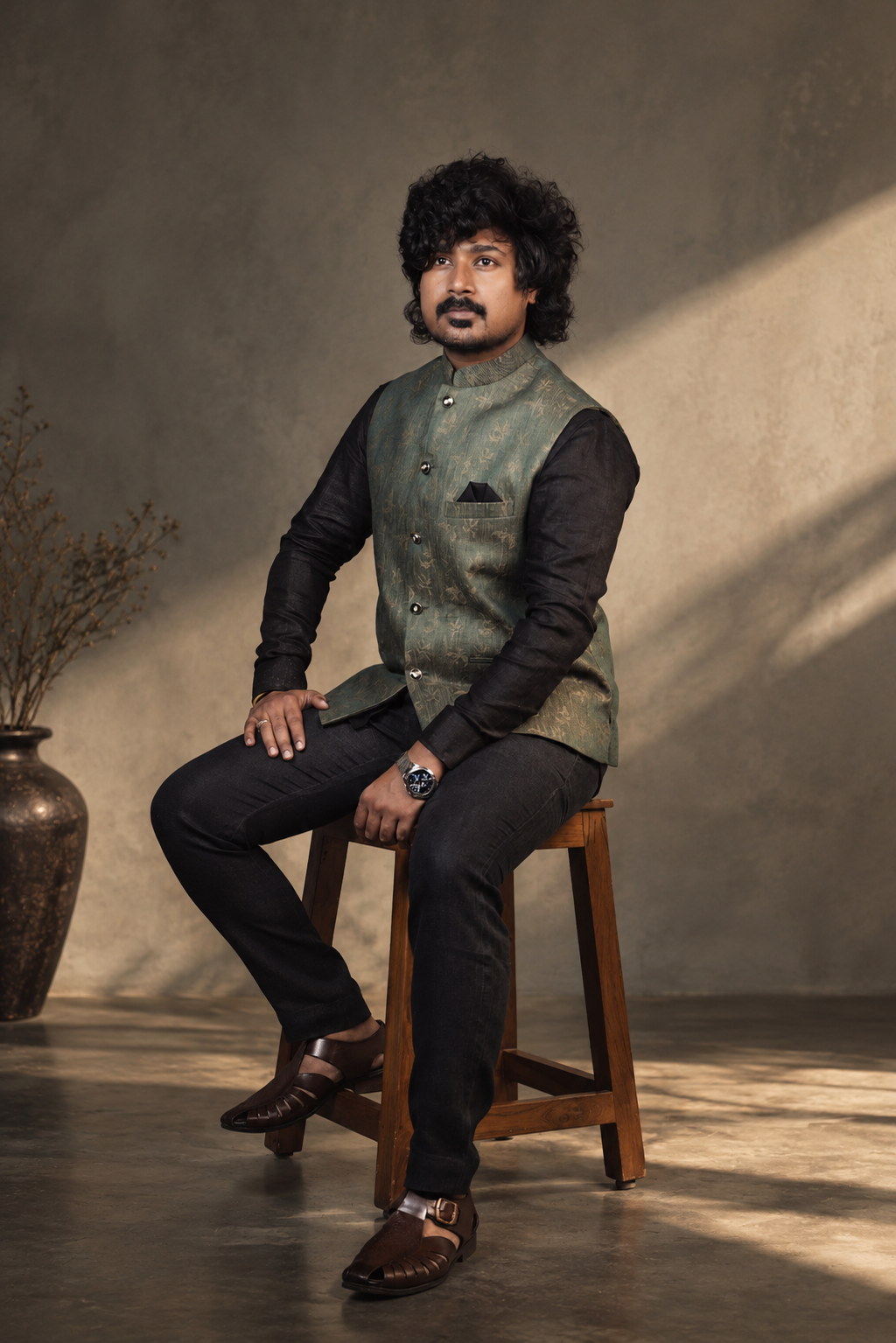 KWIT Pure Linen Jacket - Deep Green Jacquard weave