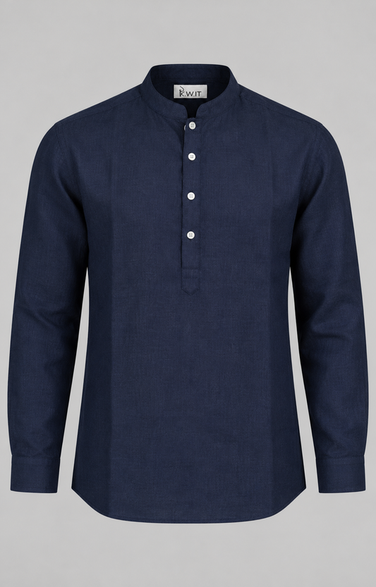 KWIT Pure Linen Shirt  -Navy Blue