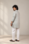 KWIT Pure Linen Kurta - Light grey and Mint Green Jacquard