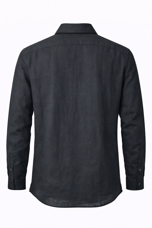 Men's Linen Shirt - Jet Black Zip Collar