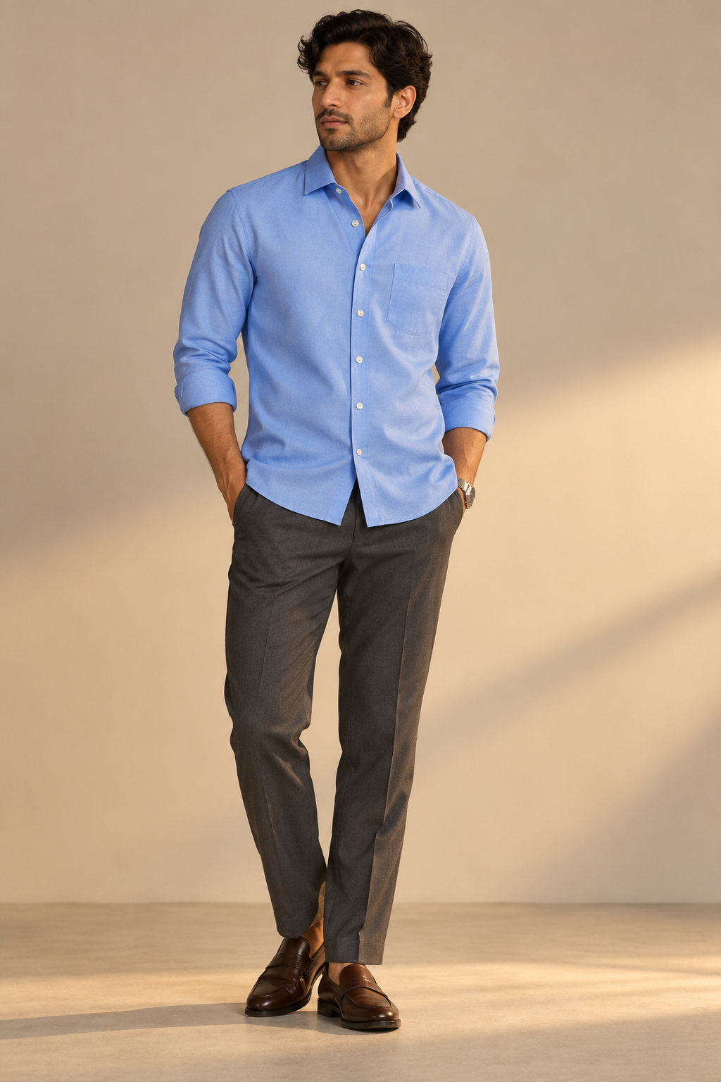 KWIT Mixed Linen Shirt  - Sky Blue