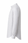 Men’s Linen Shirt - White with Sky Blue Pinstripes