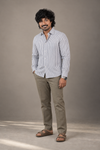 KWIT Pure Linen Shirt - Slate Grey and White Stripe