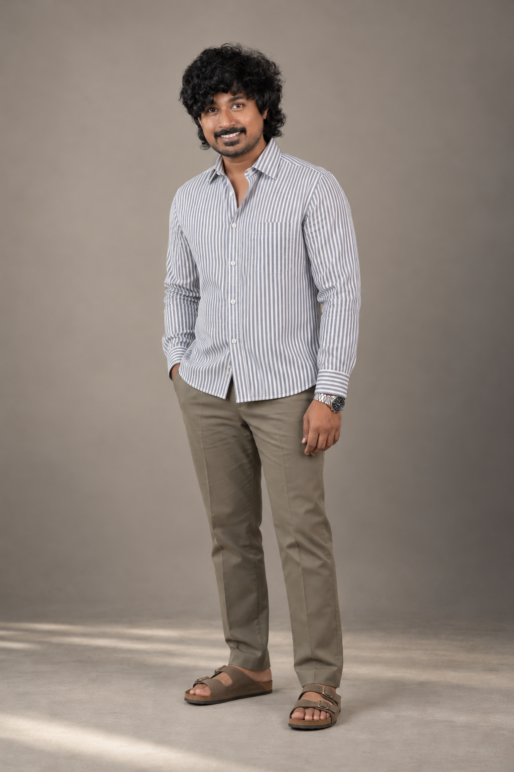 KWIT Pure Linen Shirt - Slate Grey and White Stripe