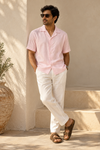 KWIT Mixed Linen Shirt - Pink and White Pinstripe