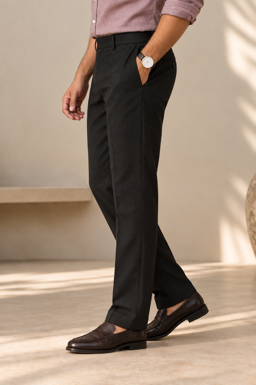 Black Pure Cotton Twill Trousers