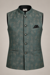 KWIT Pure Linen Jacket - Deep Green Jacquard weave