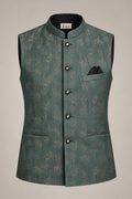 KWIT Pure Linen Jacket - Deep Green Jacquard weave