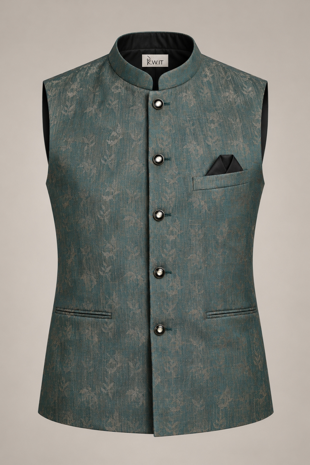 KWIT Pure Linen Jacket - Deep Green Jacquard weave