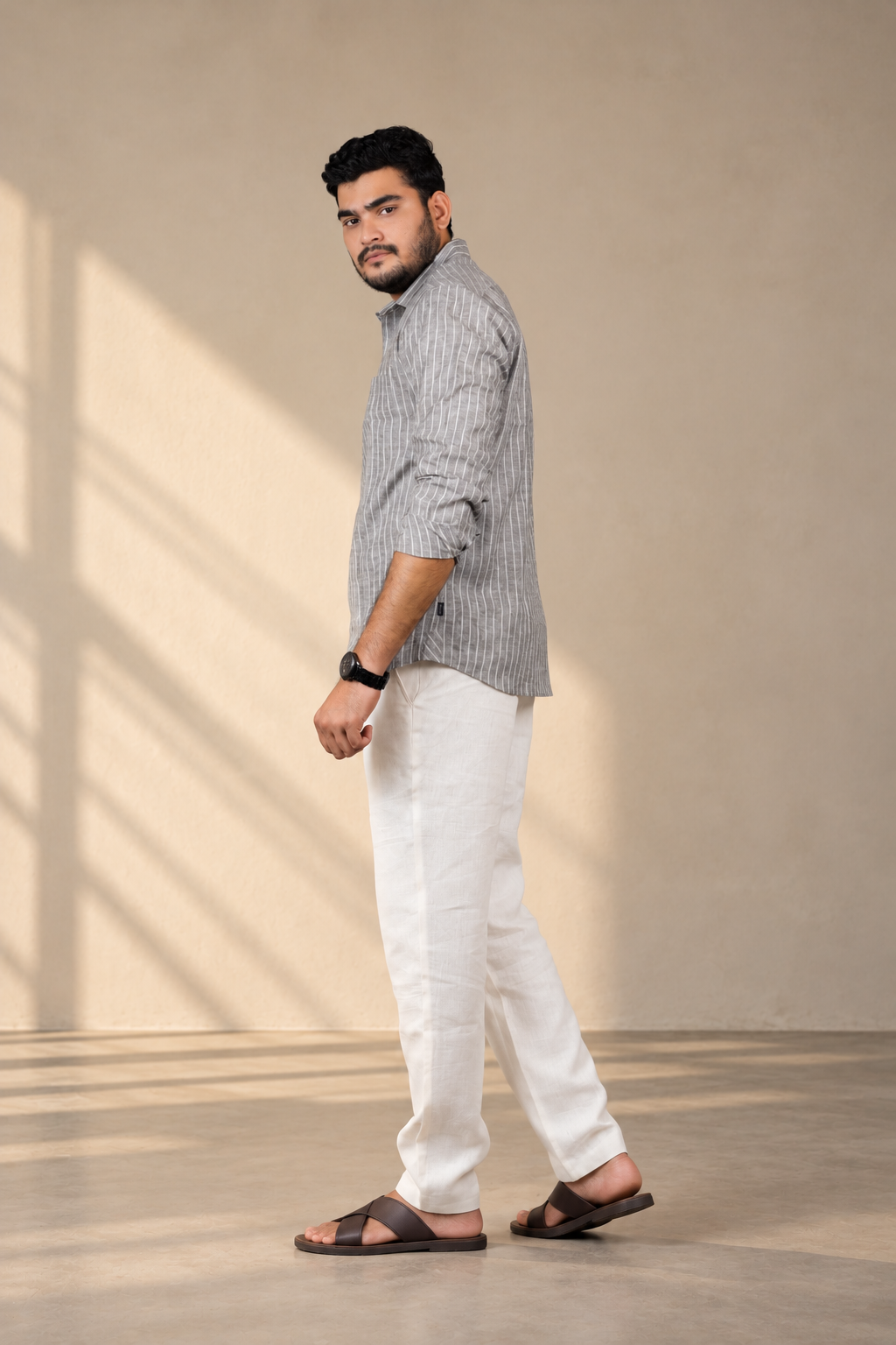 KWIT Pure Linen Shirt  - Grey Pinstripe