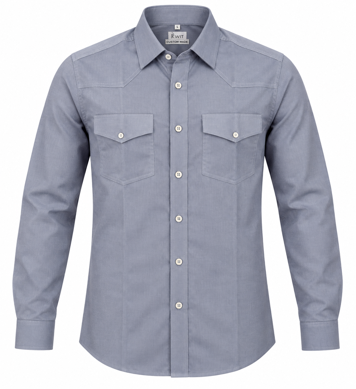 Silver Mist Dual-Pocket Cotton Shirt