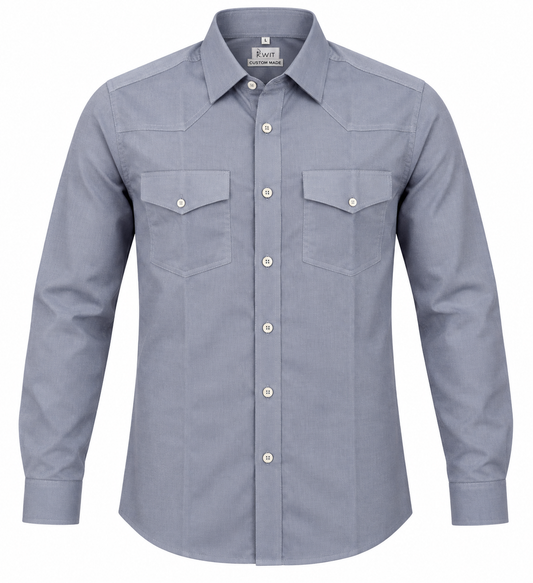 Silver Mist Dual-Pocket Cotton Shirt