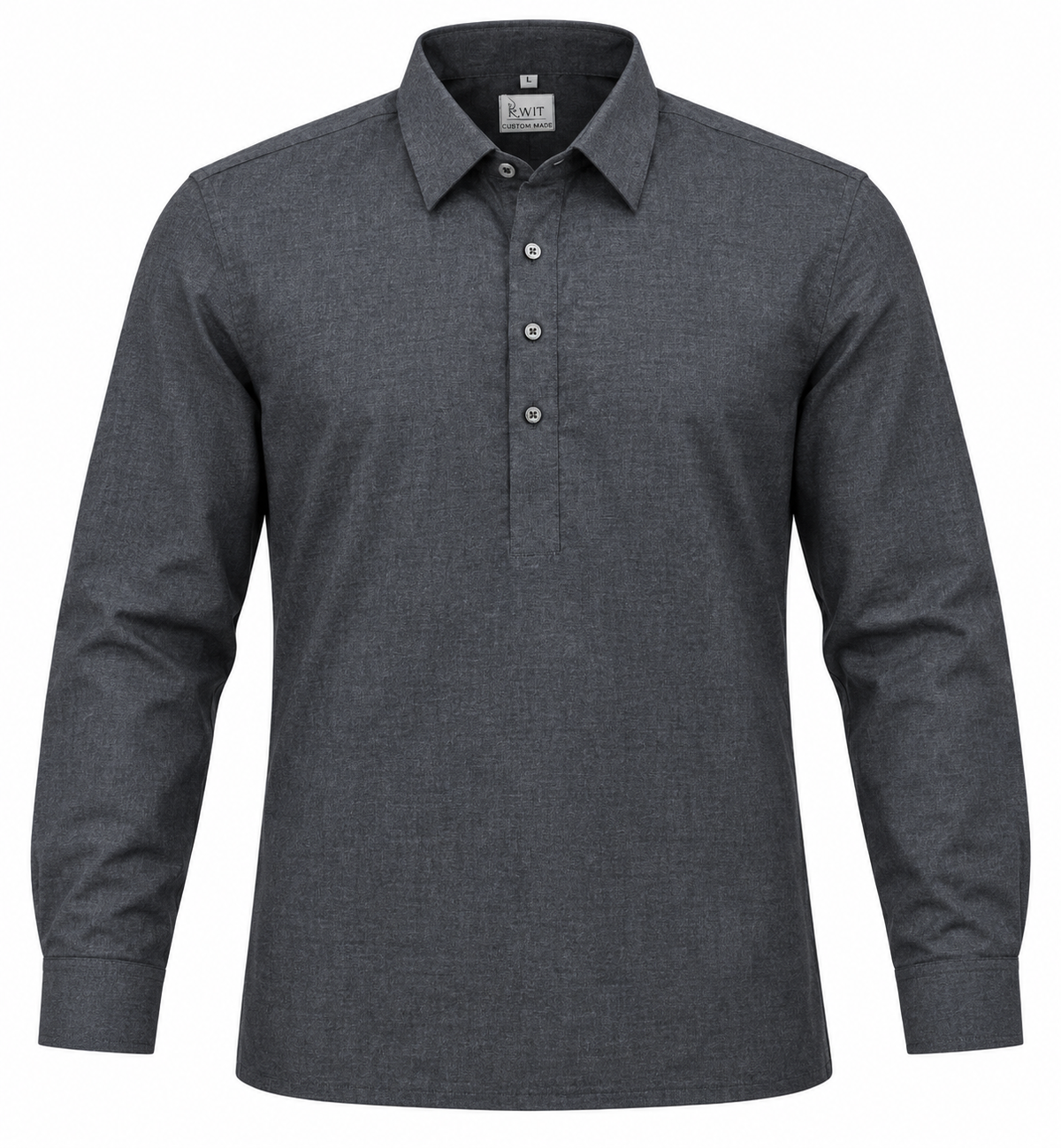 Graphite Grey Cotton Half-Placket Shirt