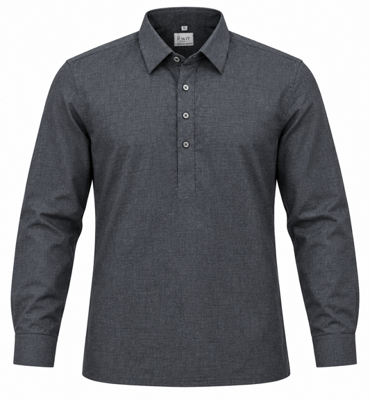 Graphite Grey Cotton Half-Placket Shirt